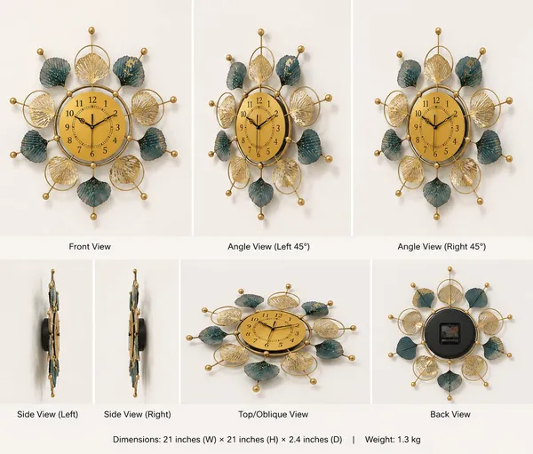 Luxury_Gold_&_Blue_Floral_Metal_Wall_Clock_–_Modern_Decorative_Silent_Wall_Clock