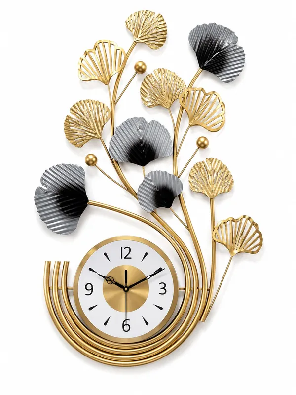 Gold_&_Silver_Floral_Metal_Wall_Clock_–_Modern_Silent_Wall_Clock