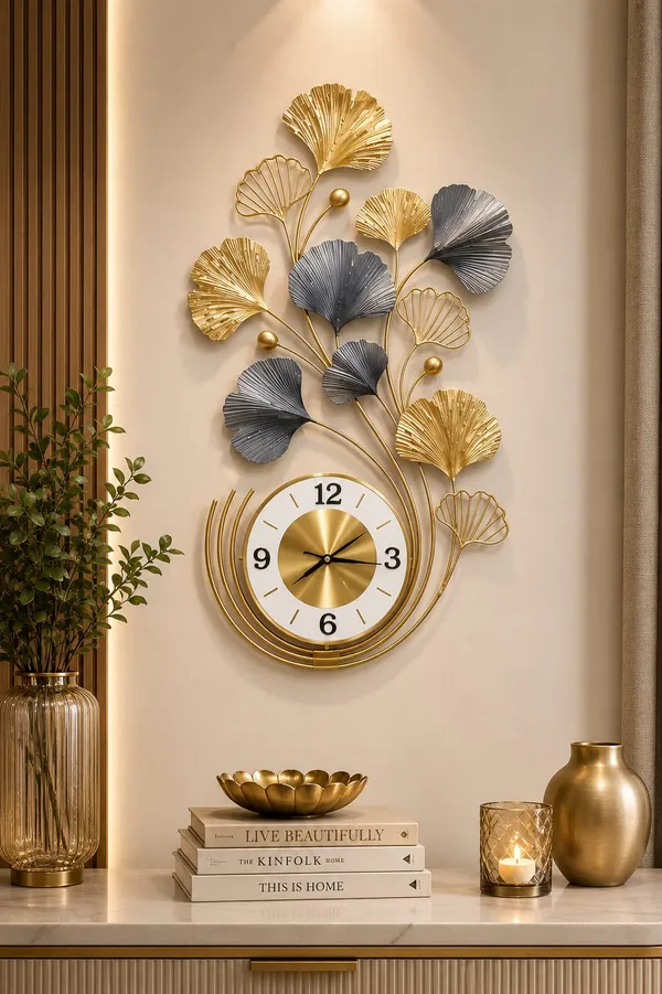 Gold_&_Silver_Floral_Metal_Wall_Clock_–_Modern_Silent_Wall_Clock