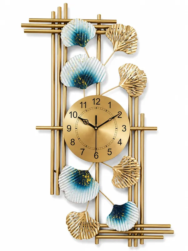 Luxury_Golden_Metal_Wall_Clock_with_Blue_&_Gold_Leaf_Design_–_Modern_Decorative_Wall_Art_Clock