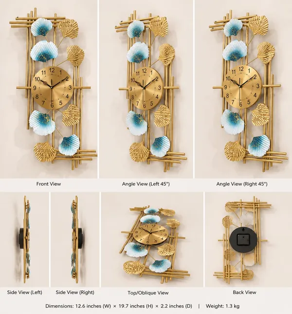 Luxury_Golden_Metal_Wall_Clock_with_Blue_&_Gold_Leaf_Design_–_Modern_Decorative_Wall_Art_Clock