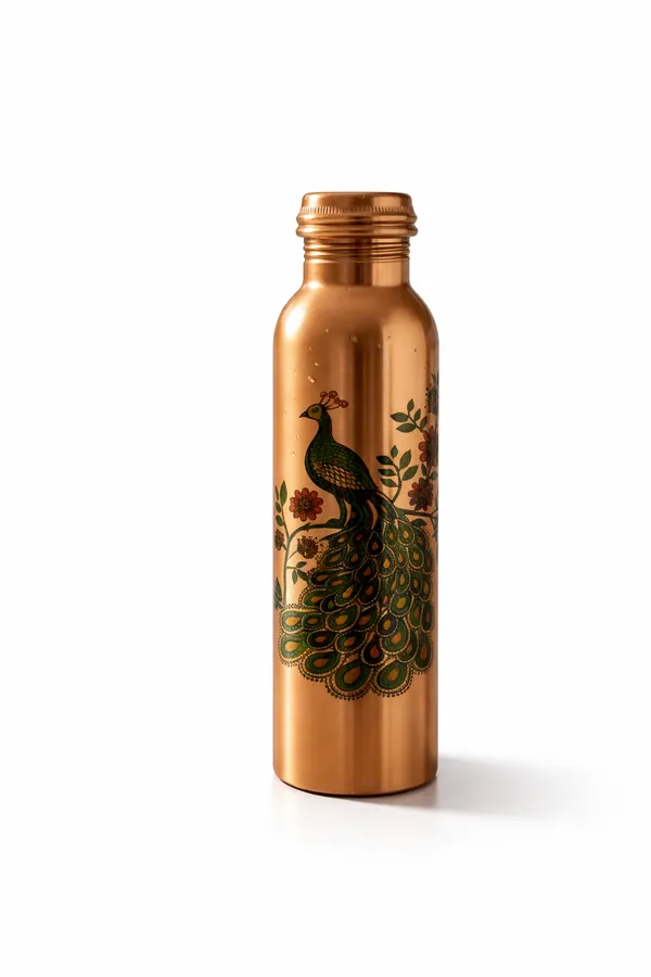 Entice_India____Printed_Copper_Water_Bottle_____Peacock_&_Floral_Design_|_Pure_Copper_Ayurvedic_Bottle_|_Leakproof_Drinking_Bottle