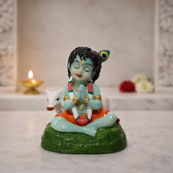 Bal_Krishna_with_Calf_Idol_|_Bal_Gopal_/_Laddu_Gopal_Krishna_Statue_for_Car_Dashboard,_Home_Temple_&_Mandir_Decor_|_Hand-Painted_Hindu_God_Murti_for_Pooja,_Gifting_&_Vastu_|_Height_7.7_cm