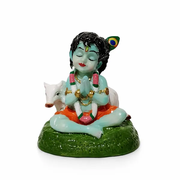 Bal_Krishna_with_Calf_Idol_|_Bal_Gopal_/_Laddu_Gopal_Krishna_Statue_for_Car_Dashboard,_Home_Temple_&_Mandir_Decor_|_Hand-Painted_Hindu_God_Murti_for_Pooja,_Gifting_&_Vastu_|_Height_7.7_cm