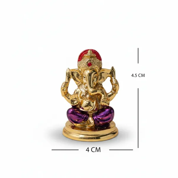 Golden_Ganesha_Idol_with_Purple_Dhoti_&_Red_Crown_|_Mini_Ganpati_Murti_for_Home_Mandir,_Office_Desk_&_Car_Dashboard_|_Antique_Finish_Hindu_God_Idol_for_Vastu,_Pooja_&_Gifting