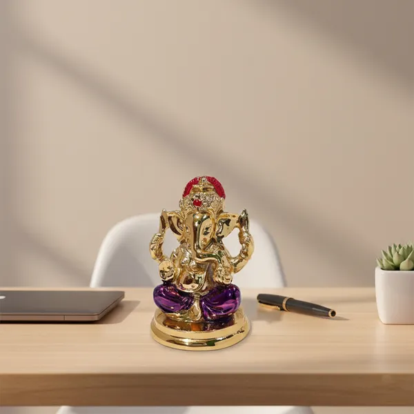 Golden_Ganesha_Idol_with_Purple_Dhoti_&_Red_Crown_|_Mini_Ganpati_Murti_for_Home_Mandir,_Office_Desk_&_Car_Dashboard_|_Antique_Finish_Hindu_God_Idol_for_Vastu,_Pooja_&_Gifting