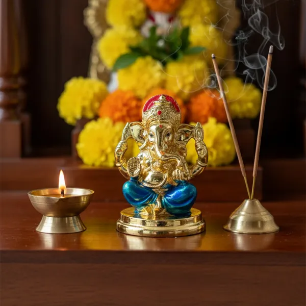 Golden_Ganesha_Idol_With_Blue_Dhoti_Mini_Decorative_Murti_for_Home_Temple_Office_Desk_Car_Dashboard_Spiritual_Vastu_Gift