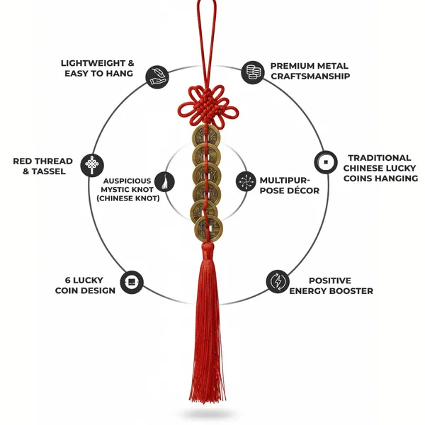 Feng_Shui_Shubhanjali_6_Coin_Hanging_with_Red_Thread_&_Tassel_|_Chinese_Style_Gold_Color_Coins_Good_Luck_Charm_for_Home_Entrance,_Office,_Pooja_Room,_Car_D�cor_|_30_cm