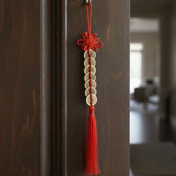 Feng_Shui_Shubhanjali_6_Coin_Hanging_with_Red_Thread_&_Tassel_|_Chinese_Style_Gold_Color_Coins_Good_Luck_Charm_for_Home_Entrance,_Office,_Pooja_Room,_Car_D�cor_|_30_cm
