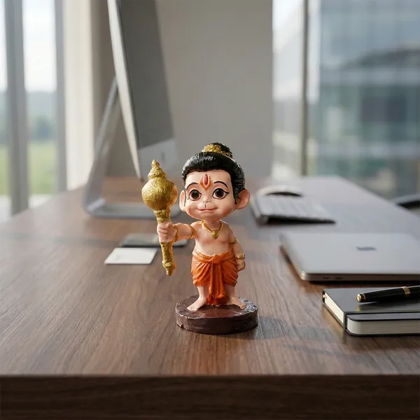 Bal_Hanuman_Standing_Idol_for_Car_Dashboard_-_9cm_Baby_Bajrangbali_Murti_with_Golden_Gada_|_Cute_Maruti_Figurine_for_Home_Decor,_Office_Desk,_Study_Table_&_Gifting_|_Small_Orange_Hanuman_Statue_(9cm_x_5.5cm)