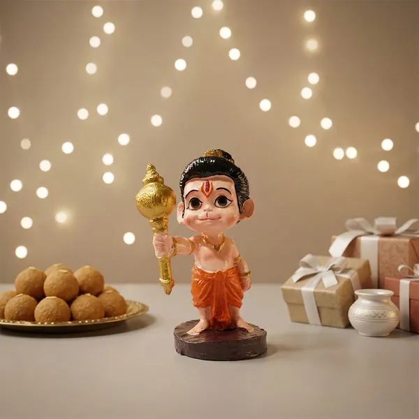 Bal_Hanuman_Standing_Idol_for_Car_Dashboard_-_9cm_Baby_Bajrangbali_Murti_with_Golden_Gada_|_Cute_Maruti_Figurine_for_Home_Decor,_Office_Desk,_Study_Table_&_Gifting_|_Small_Orange_Hanuman_Statue_(9cm_x_5.5cm)