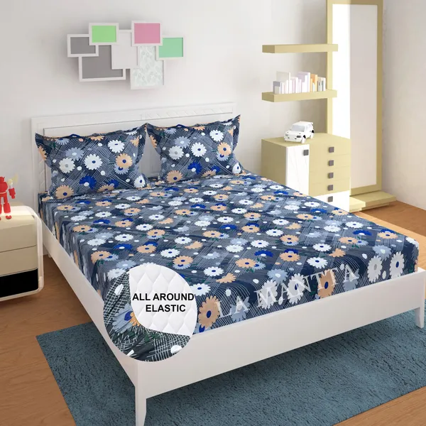 Multicolor_Cotton_Floral_Elastic_Fitted_Bed_Sheet_(_Thread_Count_250_)