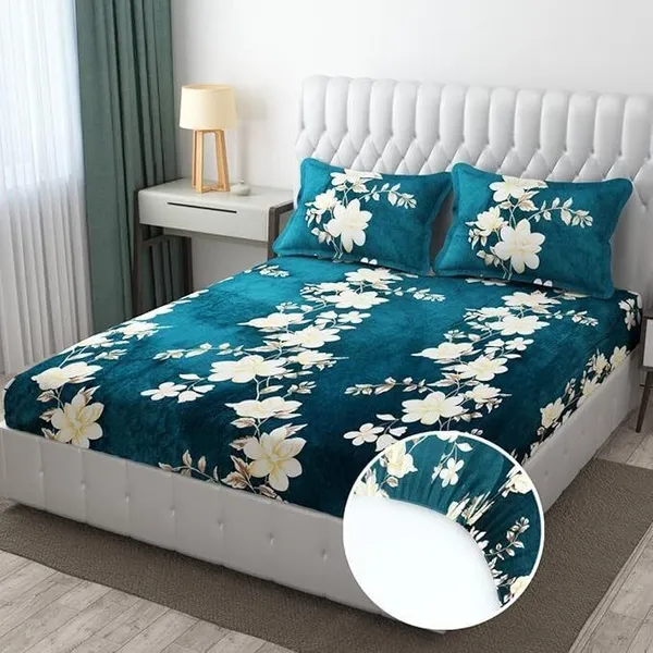 Multicolor_Woollen_Floral_Elastic_Fitted_Bed_Sheet_(_Thread_Count_240_)
