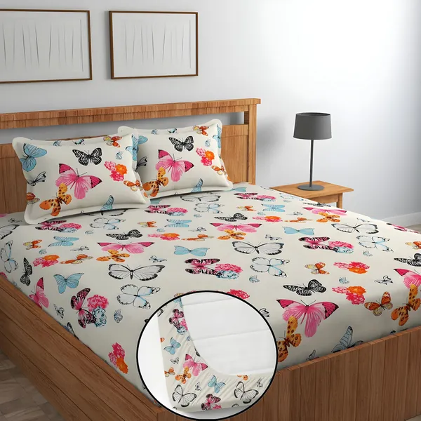 Multicolor_Cotton_Floral_Elastic_Fitted_Bed_Sheet_(_Thread_Count_250_)