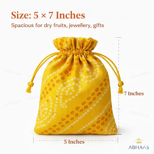 Abhaas_Drawstrings_Potli_Bag_for_Gifting_|_5X7In_Bandhej_|_for_Ladies_Wedding,_Party_Bag_Potli_Leaf_Print_for_Women_Kitty_Parties_Reusable_Return_Gift_Purpose,_Shagun_Pouch,_Candy_Bags