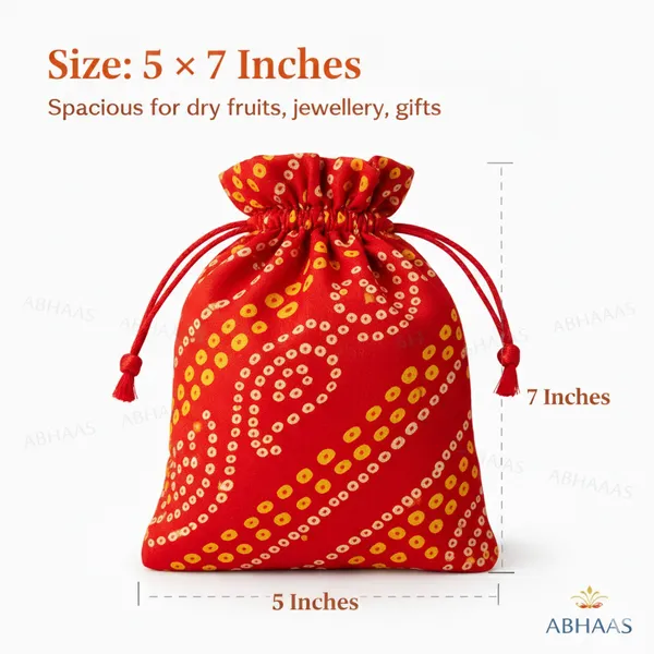 Abhaas_Drawstrings_Potli_Bag_for_Gifting_|_5X7In_Bandhej_|_for_Ladies_Wedding,_Party_Bag_Potli_Leaf_Print_for_Women_Kitty_Parties_Reusable_Return_Gift_Purpose,_Shagun_Pouch,_Candy_Bags