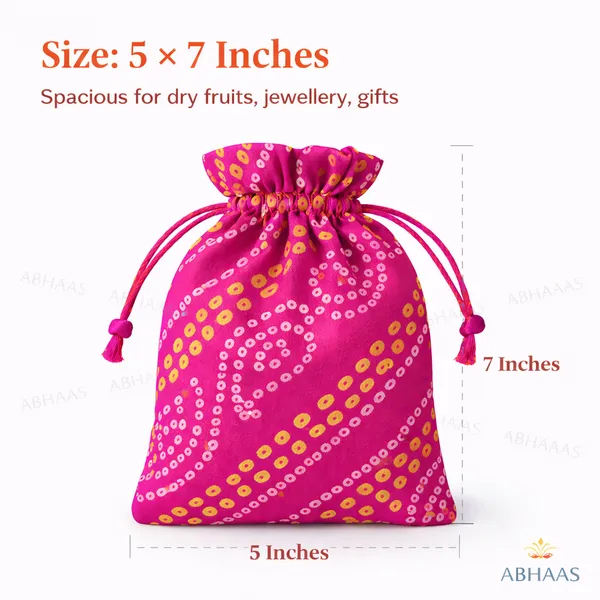 Abhaas_Drawstrings_Potli_Bag_for_Gifting_|_5X7In_Bandhej_|_for_Ladies_Wedding,_Party_Bag_Potli_Leaf_Print_for_Women_Kitty_Parties_Reusable_Return_Gift_Purpose,_Shagun_Pouch,_Candy_Bags
