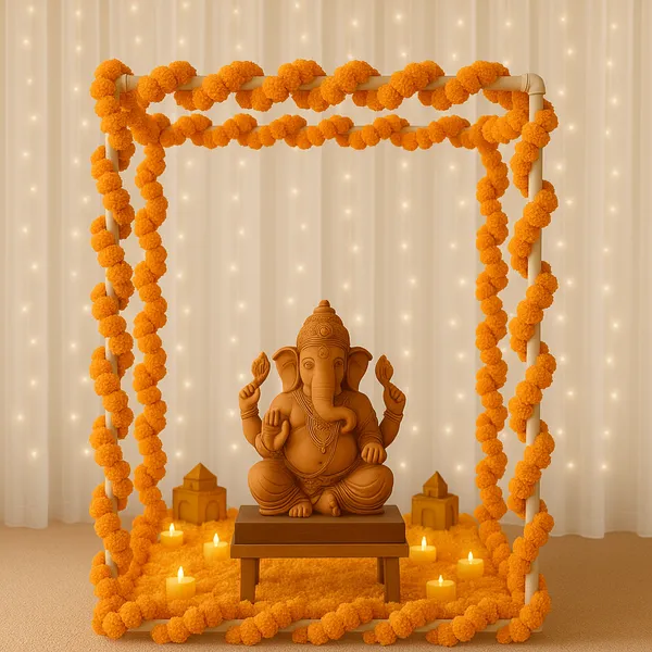 Light_Orange_Pooja_Decoration_Diy_Mandap_Tent_Pandal_With_Garlands_For_Home_Decor__(_16Inch_)