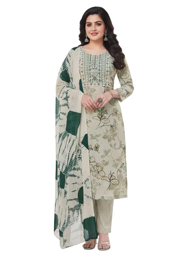 Green_Rayon_Cotton_Mix_3_Piece_Kurta_Pant_Dupatta_Set_For_Women