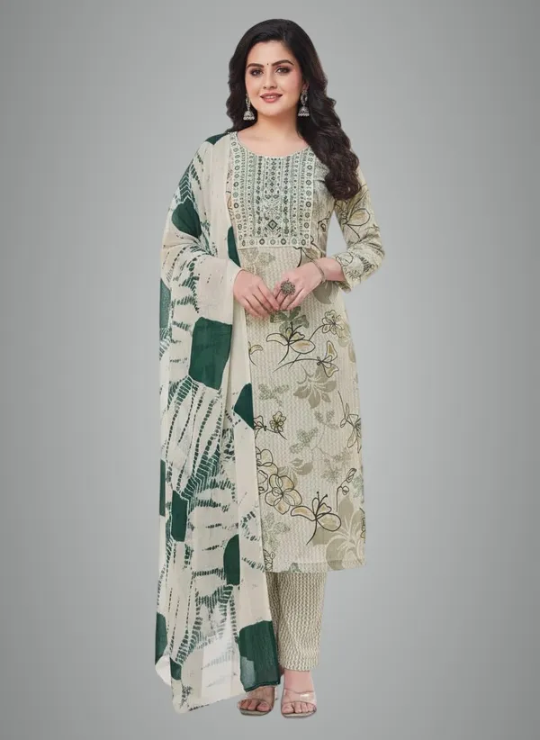 Green_Rayon_Cotton_Mix_3_Piece_Kurta_Pant_Dupatta_Set_For_Women