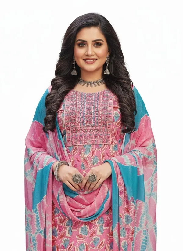 Pink_Shaded_Rayon_Cotton_Mix_3_Piece_Kurta_Pant_Dupatta_Set_For_Women