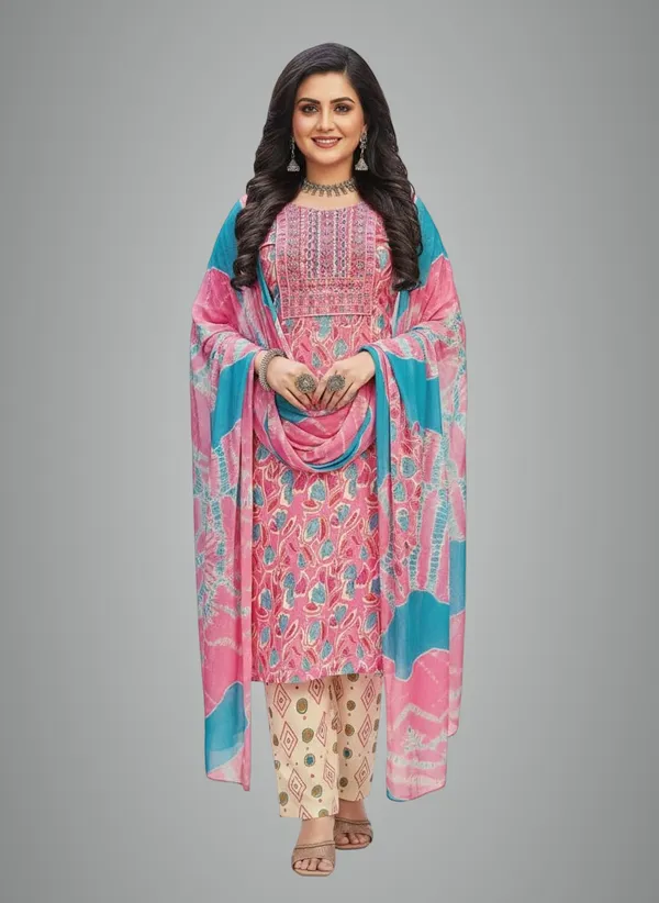 Pink_Shaded_Rayon_Cotton_Mix_3_Piece_Kurta_Pant_Dupatta_Set_For_Women