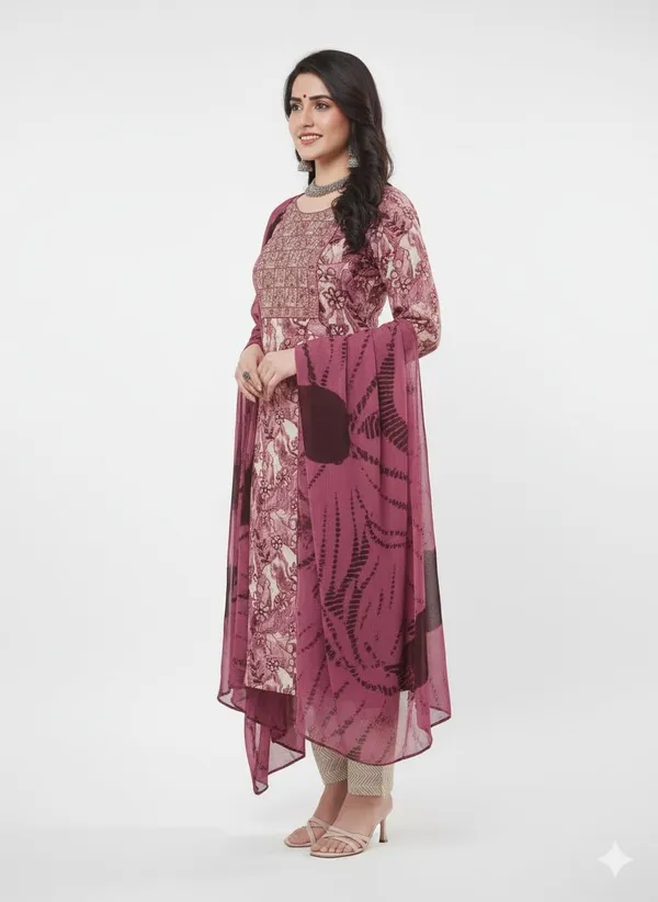 Purple_Rayon_Cotton_Mix_3_Piece_Kurta_Pant_Dupatta_Set_For_Women