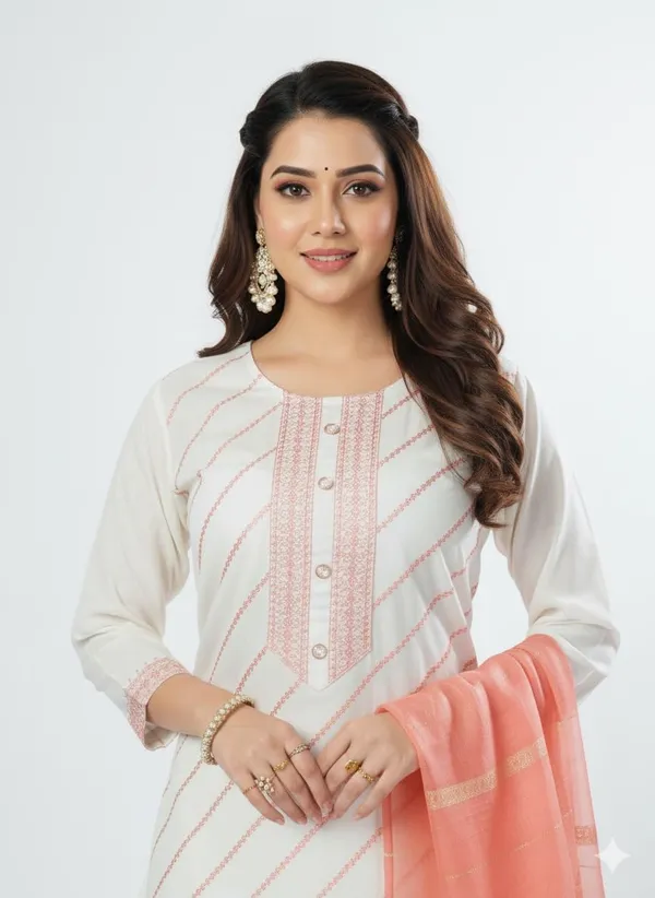 White_Cotton_Mix_3_Piece_Roman_Silk_For_Women