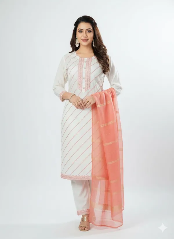 White_Cotton_Mix_3_Piece_Roman_Silk_For_Women