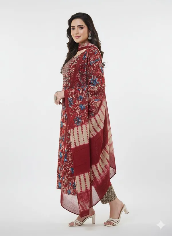Marron_Red_Rayon_Cotton_Mix_3Piece_Kurta_Pant_For_Women