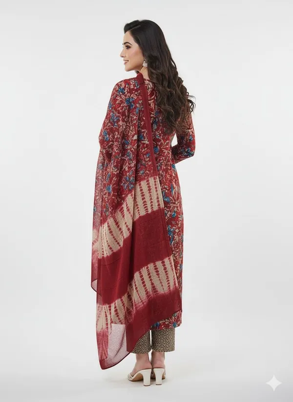 Marron_Red_Rayon_Cotton_Mix_3Piece_Kurta_Pant_For_Women