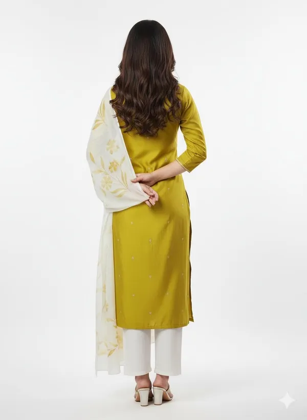 Mustard_Green_Rayon_Cotton_Mix__Roman_Silk_Kurta_Pant_Dupatta_Set_For_Women