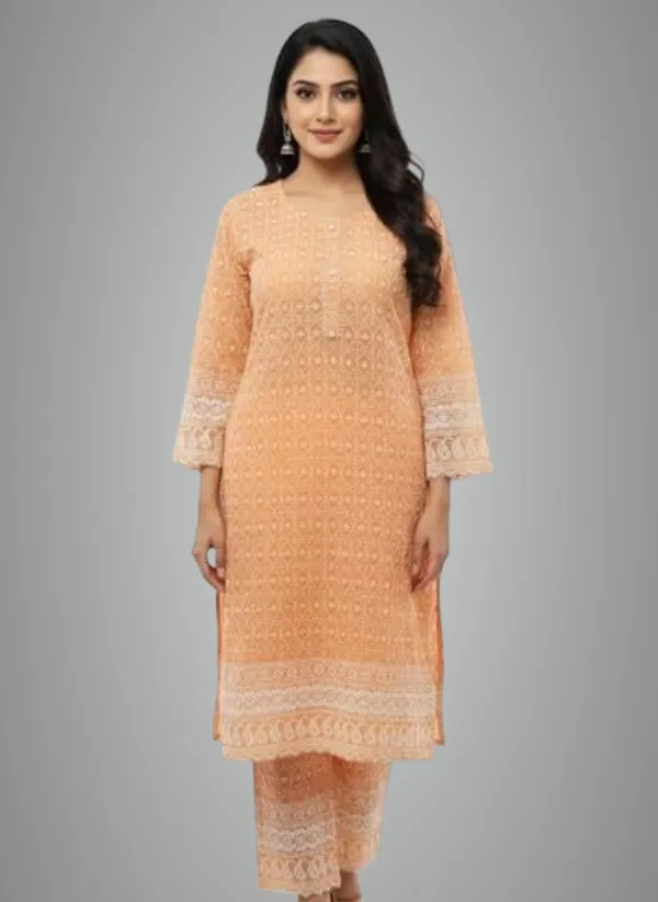 Orrange_Rayon_Mix_Cotton_2Piece_Kurti_For_Women