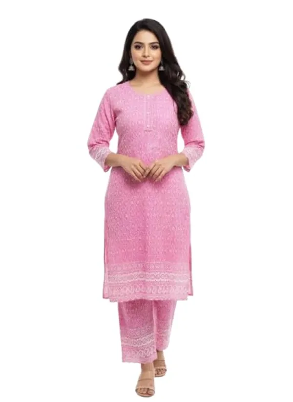 Pink_Rayon_Mix_Cotton_2Piece_Kurti_For_Women