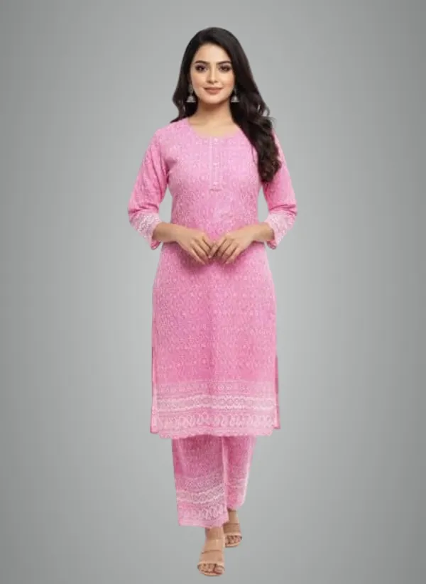 Pink_Rayon_Mix_Cotton_2Piece_Kurti_For_Women