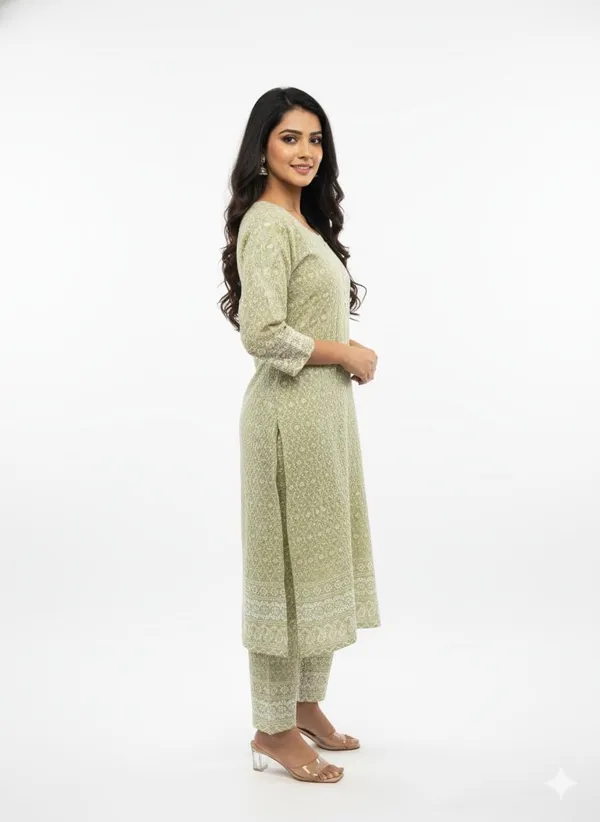 Pista_Green_Rayon_Mix_Cotton_2Piece_Kurti_For_Women