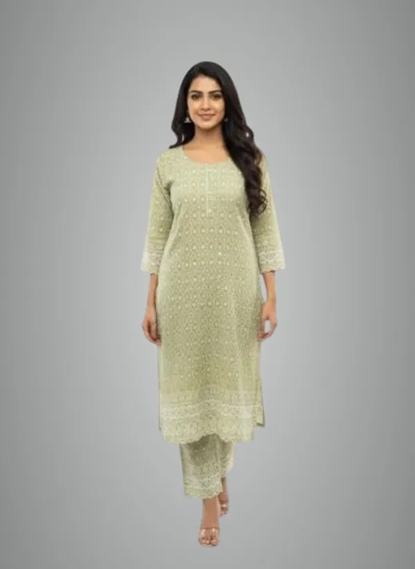 Pista_Green_Rayon_Mix_Cotton_2Piece_Kurti_For_Women