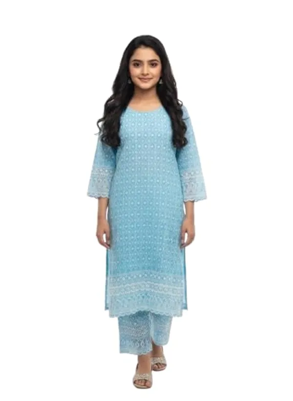 Blue_Rayon_Mix_Cotton_2Piece_Kurti_For_Women