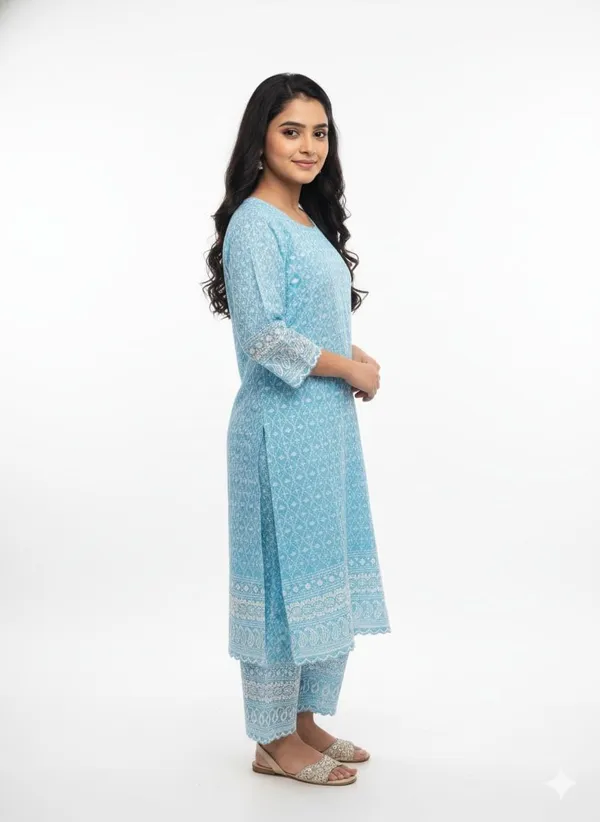 Blue_Rayon_Mix_Cotton_2Piece_Kurti_For_Women