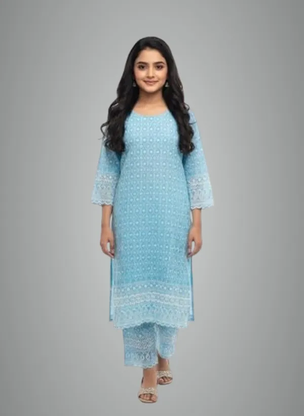 Blue_Rayon_Mix_Cotton_2Piece_Kurti_For_Women