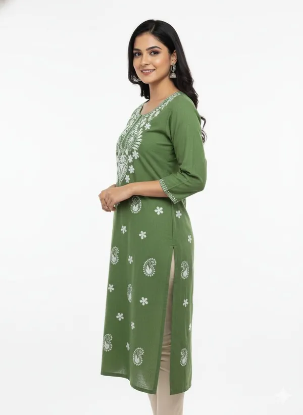 Green_Cotton_Chikankari_Single_Kurti_For_Women