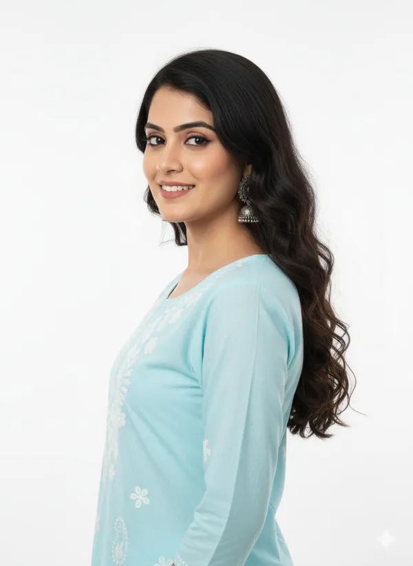 Skyblue_Rayon_Mix_Cotton_Single_Kurti_For_Women