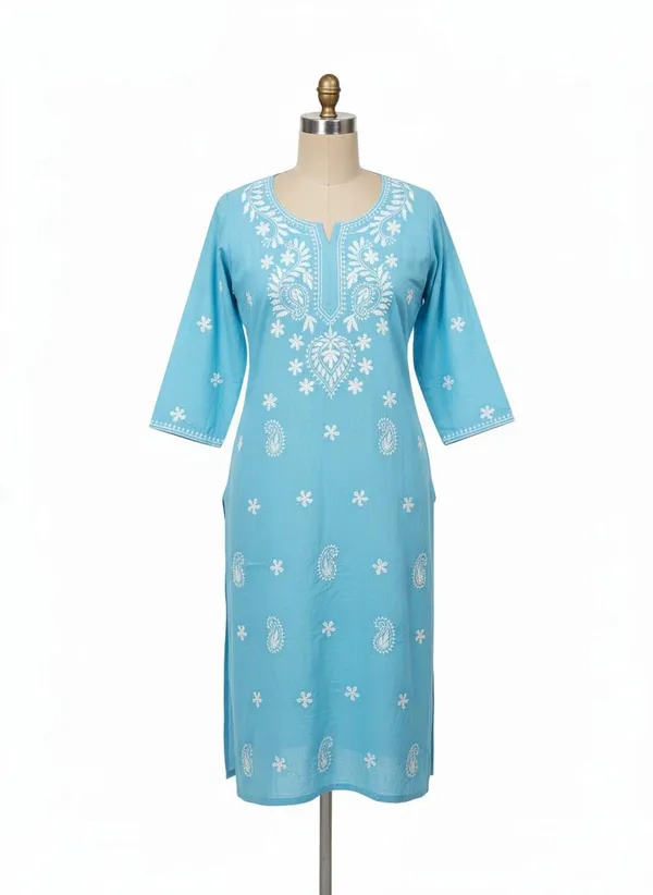 Skyblue_Rayon_Mix_Cotton_Single_Kurti_For_Women