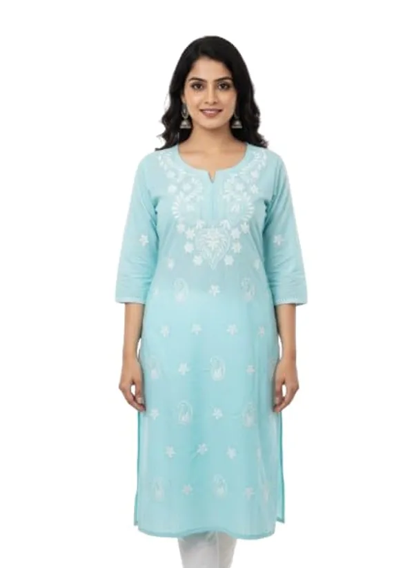 Skyblue_Rayon_Mix_Cotton_Single_Kurti_For_Women