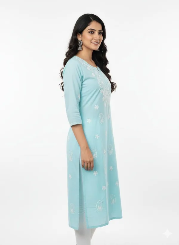 Skyblue_Rayon_Mix_Cotton_Single_Kurti_For_Women