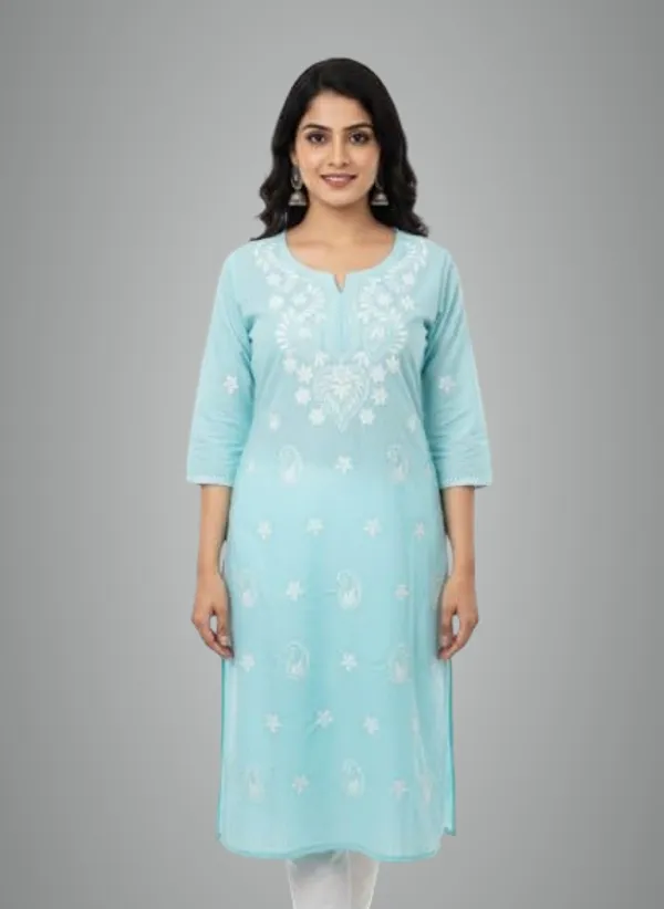 Skyblue_Rayon_Mix_Cotton_Single_Kurti_For_Women