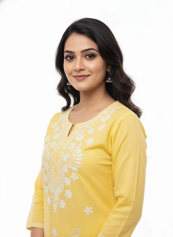 Yellow_Rayon_Mix_Cotton_Single_Kurti_For_Women
