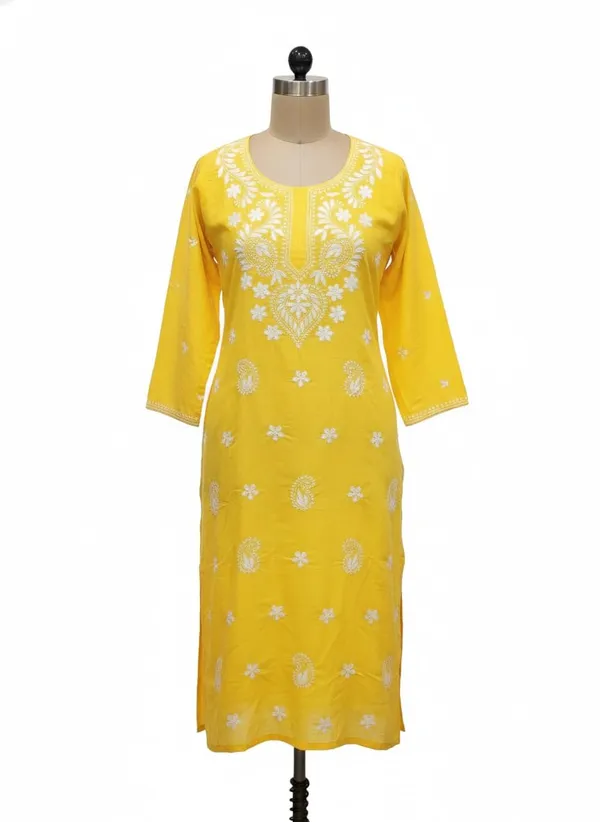 Yellow_Rayon_Mix_Cotton_Single_Kurti_For_Women