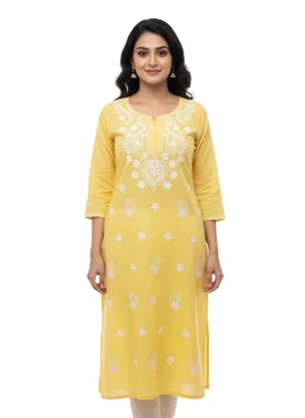 Yellow_Rayon_Mix_Cotton_Single_Kurti_For_Women