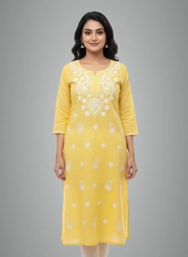 Yellow_Rayon_Mix_Cotton_Single_Kurti_For_Women